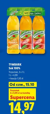 Sok Tymbark 3-pak 100% promocja w Lidl