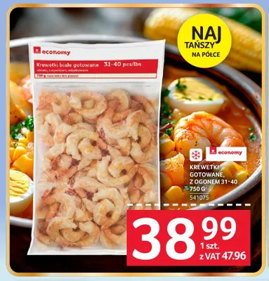Krewetki gotowane z ogonem 31-40 economy promocja w Selgros