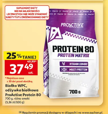 Białko WPC odżywka białkowa ProActive Protein 80 promocja w Auchan