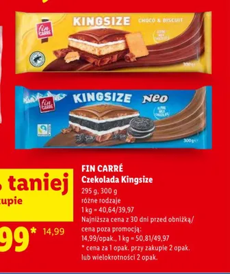 Czekolada Kingsize Choco & Biscuit Fin Carré promocja w Lidl