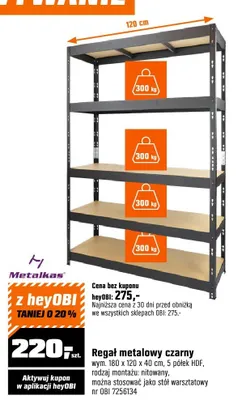 Regał metalowy czarny Metalkas 180x120x40cm promocja w OBI