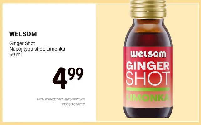 Napój typu shot Ginger Shot limonka Welsom promocja w Rossmann