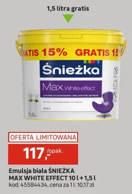 Emulsja biała Max White Effect 10l + 1,5l promocja w Leroy Merlin