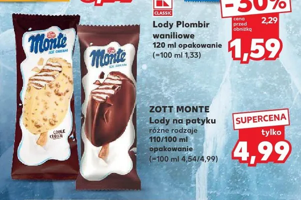 Lody na patyku Zott Monte promocja w Kaufland