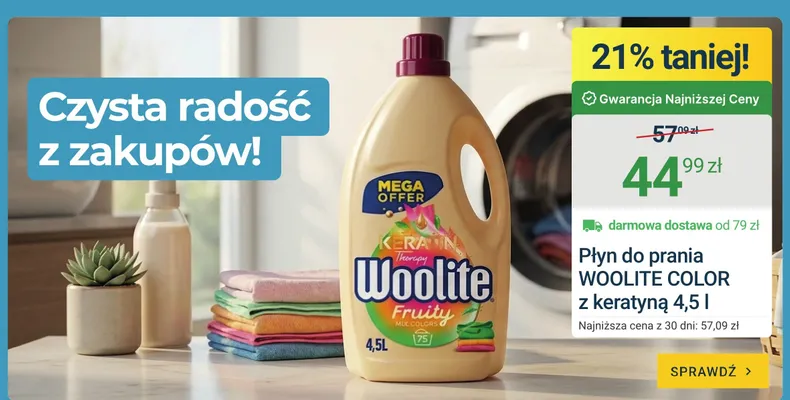Płyn do prania Woolite Color z keratyną promocja w ERLI