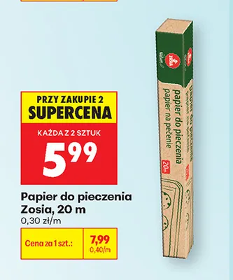 Papier do pieczenia Zosia 20 m promocja w Biedronka