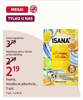 Maska w płachcie Isana z podwójną witaminą C promocja w Rossmann