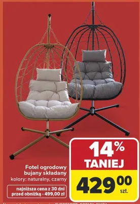 Fotel ogrodowy bujany składany kolory naturalny czarny promocja w Carrefour