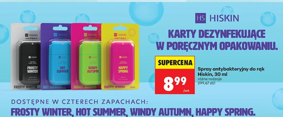 Spray antybakteryjny do rąk Hiskin Antibac Frosty Winter promocja w Biedronka