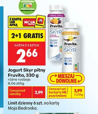 Jogurt Skyr pitny Fruvita wanilia promocja w Biedronka