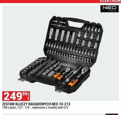 Zestaw kluczy nasadowych NEO 10-212 108 części 1/2" 1/4" wykonane z trwałej stali CrV promocja w Merkury Market