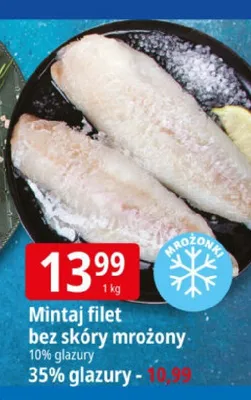 Filet mintaj bez skóry mrożony promocja w Leclerc