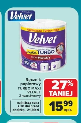 Ręcznik papierowy Velvet Turbo Maxi 3-warstwowy promocja w Carrefour Market
