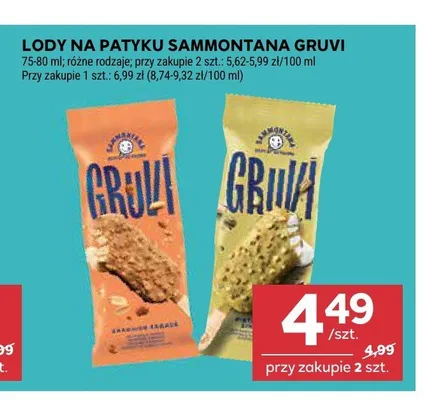 Lody na patyku Sammontana Gruvi Pistacchio promocja w Stokrotka