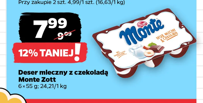Deser mleczny z czekoladą Monte Zott 6-pak promocja w Netto