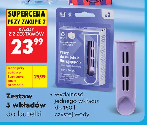 Wkłady filtrujące do butelki Dafi 3-pak promocja w Biedronka