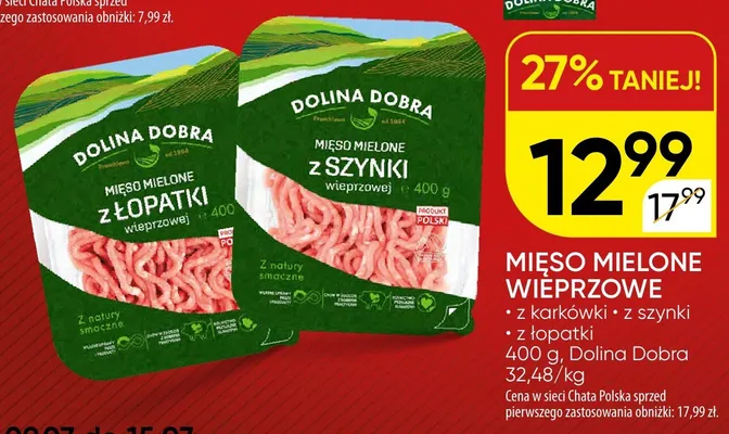 Mięso mielone wieprzowe z karkówki Dolina Dobra promocja w Chata Polska