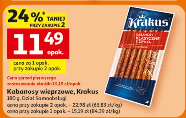 Kabanosy wieprzowe Krakus promocja w Auchan