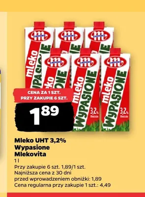 Mleko UHT 3,2% Wypasione Mlekovita promocja w Netto