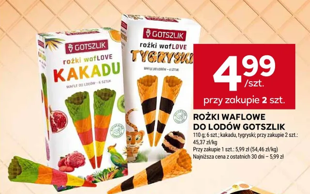 Rożki waflowe do lodów Gotszlik Tygryski promocja w Stokrotka
