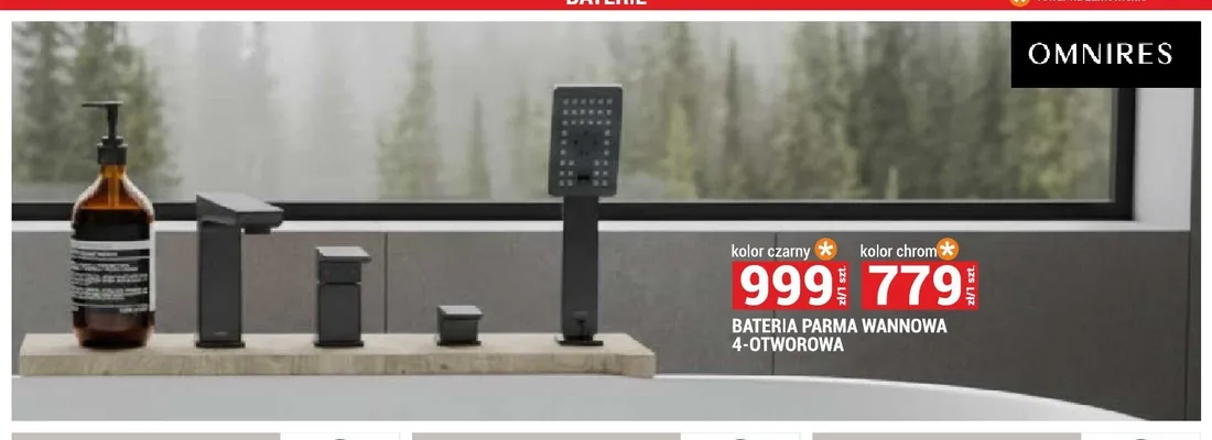 Bateria wannowa 4-otworowa Omnires Parma czarna promocja w Merkury Market