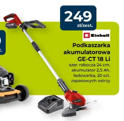 Podkaszarka akumulatorowa Einhell GE-CT 18 Li szer. robocza 24cm akumulator 2,5Ah ładowarka 20szt. zapasowych ostrzy promocja w PSB Mrówka