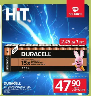 Baterie alkaliczne Duracell AAA 24-pak promocja w Selgros