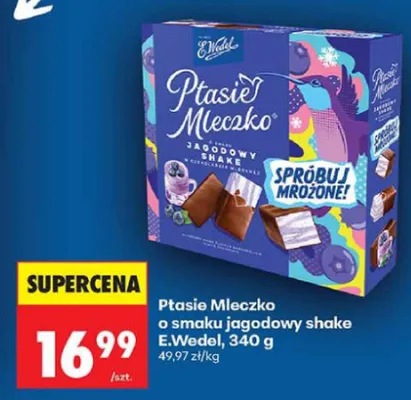 Ptasie Mleczko o smaku jagodowy shake E.Wedel promocja w Biedronka