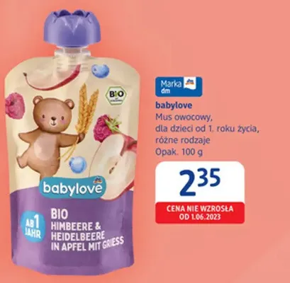 Mus owocowy babylove BIO dla dzieci od 1. roku życia promocja w Drogerie DM