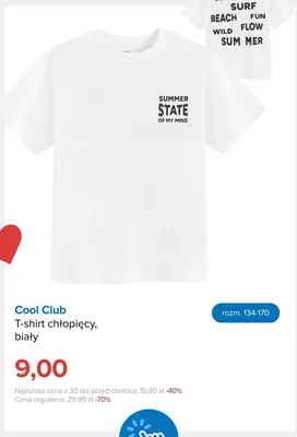 T-shirt chłopięcy Cool Club biały promocja w Smyk