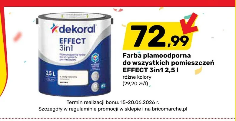 Farba plamoodporna do wszystkich pomieszczeń Dekoral EFFECT 3in1 2,5l promocja w Bricomarche