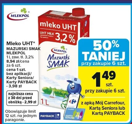 Mleko UHT mazurski smak promocja w Carrefour