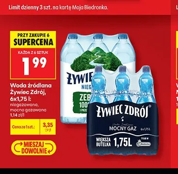 Woda źródlana Żywiec Zdrój mocno gazowana 6-pak 1,75 l promocja w Biedronka