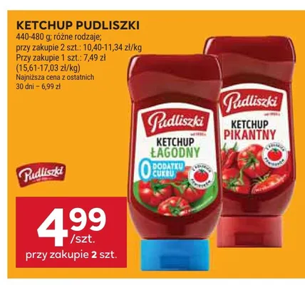 Ketchup Pudliszki łagodny promocja w Stokrotka