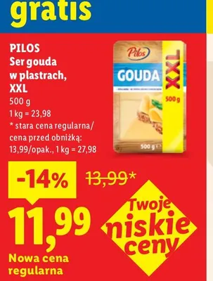 Ser gouda w plastrach Pilos XXL promocja w Lidl