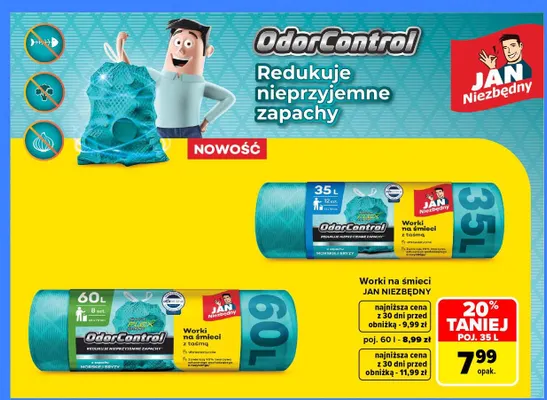 Worki na śmieci z taśmą OdorControl 60 l Jan Niezbędny promocja w Carrefour