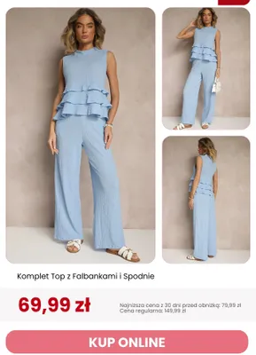 Komplet damski top z falbankami i spodnie Renee promocja w Renee