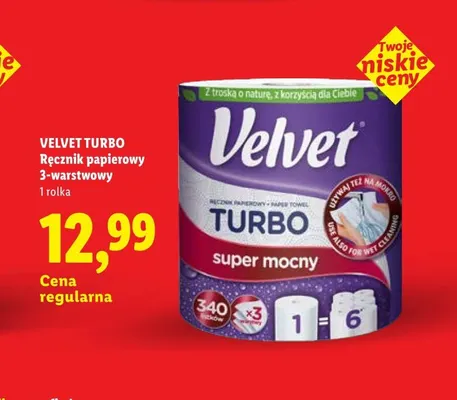 Ręcznik papierowy 3-warstwowy Velvet Turbo promocja w Lidl