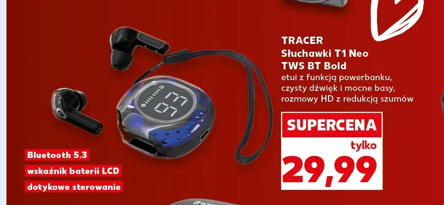 Słuchawki bezprzewodowe Tracer T1 Neo Tws Bt Bold promocja w Kaufland