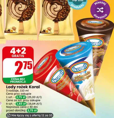 Lody rożek Koral promocja w Dino