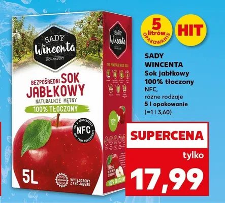 Sok jabłkowy Sady Wincenta 100% tłoczony NFC promocja w Kaufland