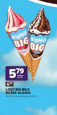 Lody rożek Big Milk truskawkowy Algida promocja w Stokrotka