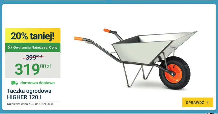Taczka ogrodowa HIGHER 120 l promocja w ERLI