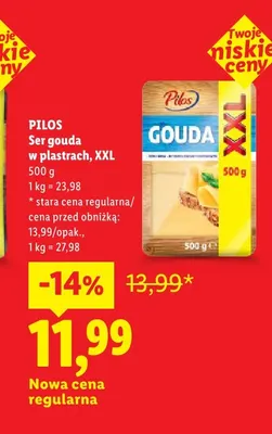Ser gouda w plastrach XXL Pilos promocja w Lidl