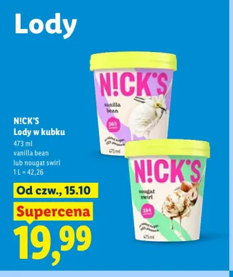 Lody w kubku vanilla bean N!CK'S promocja w Lidl