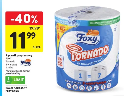 Ręcznik papierowy Foxy Tornado promocja w Intermarche