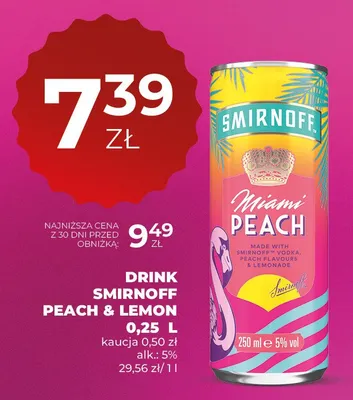 Drink Smirnoff Peach & Lemon promocja w Duży Ben