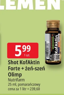 Shot KofAktin Forte + żeń-szeń Olimp pomarańczowy promocja w Leclerc