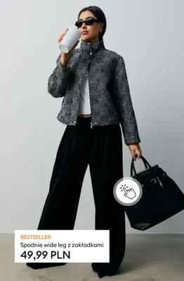 Spodnie wide leg z zakładkami promocja w Sinsay