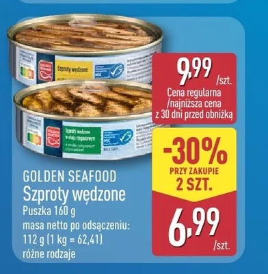 Szproty wędzone w oleju rzepakowym Golden Seafood promocja w Aldi